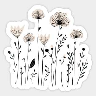 Nordic wild flowers one Line art cream colour Sticker